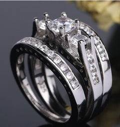 Diamond Ring Set with Three-in-One Zirconia Rings