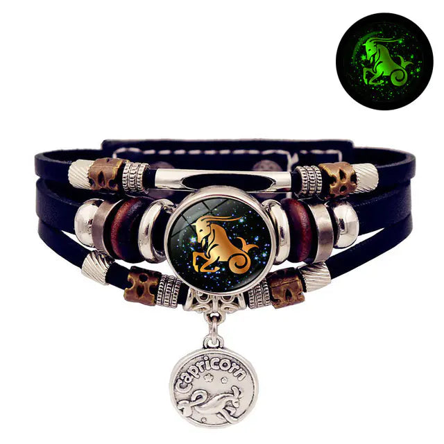 Vintage Woven Luminous Leather Bracelets for All Zodiac