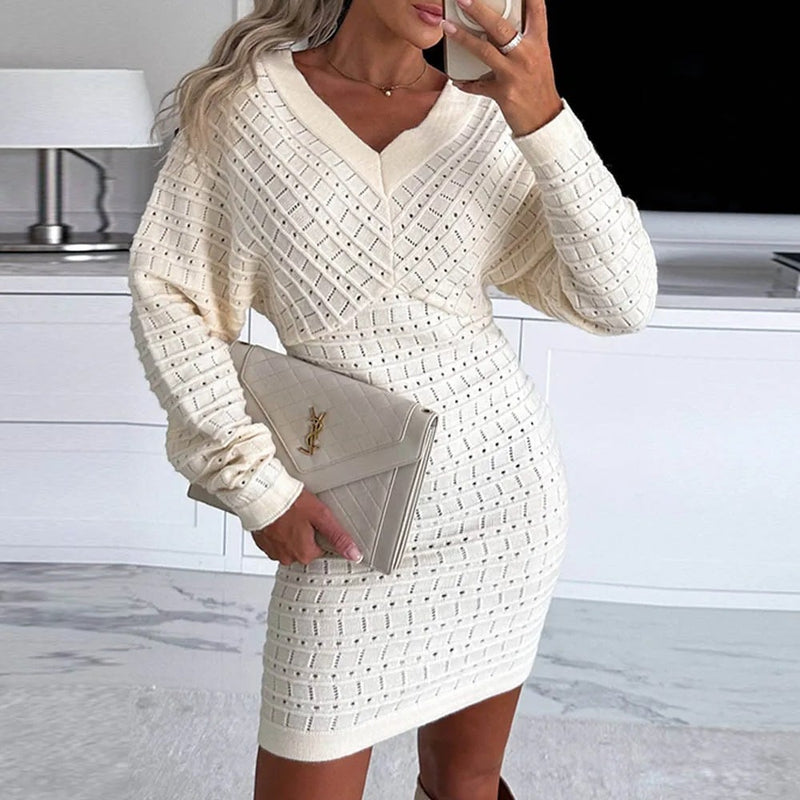 V-neck Wool Dress in European and American Style