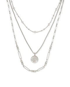 Kendra Scott Medallion Triple Strand Necklace in Silver-Plated Brass Fashion Jewelry for Women Rhodium