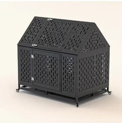 Heavy Duty Dog Crate 45 Inch Indestructible Pet Dog Cage Crate Kennel With Roof Top 2 Doors Removable Trays