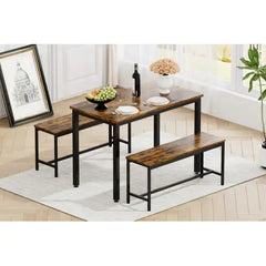 Dining Table Set, Bar With 2 Dining Table Benches