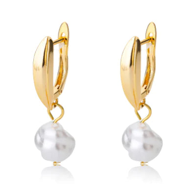 18K Gold Plated Pearl Earrings with Zircons (One Pair)