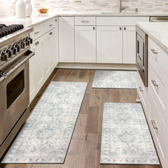 WOBUBU Kitchen Rugs Sets of 3 Washable Kitchen Mats for Floor 3 Piece Kitchen Rug Set Non Slip Rubber Kitchen Runner Carpets for Laundry Room Entryway Light Grey
