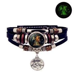 Vintage Woven Luminous Leather Bracelets for All Zodiac