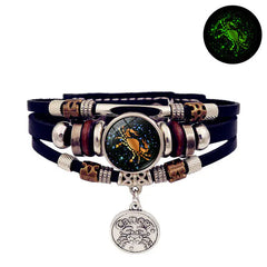 Vintage Woven Luminous Leather Bracelets for All Zodiac