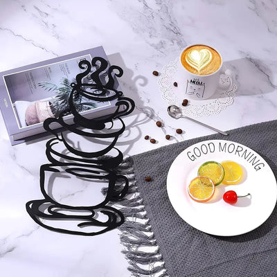 1pc Black Metal Coffee Cup Wall Art for Kitchen Decor