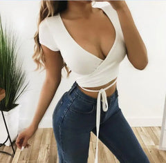 2022 Summer Women Casual Deep V-Neck Crop Top