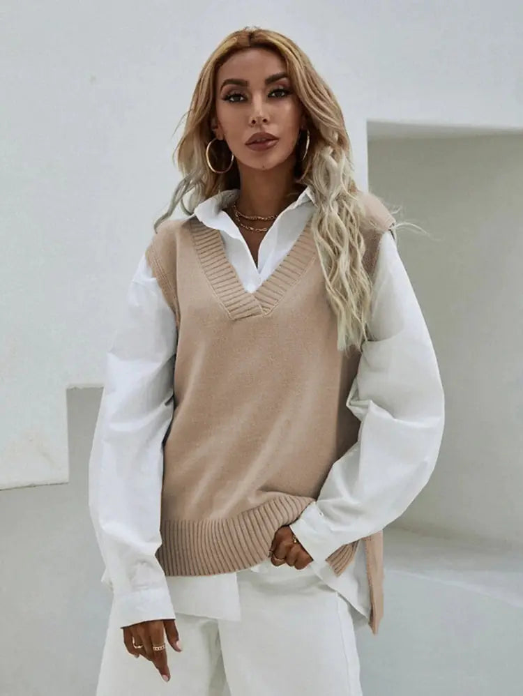 2023 Women's Slim Fit V-Neck Vest Knit Sweater Jacket