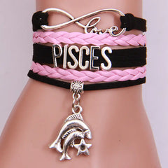 12 Zodiac Woven Bracelets, Couple Leather Bands