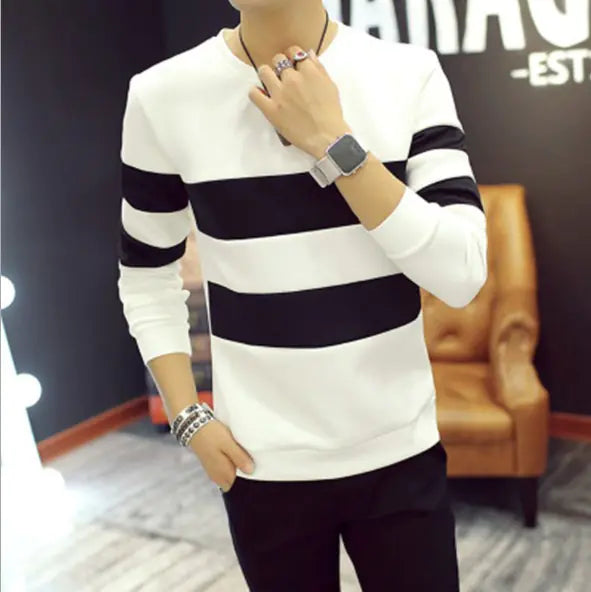 Men's Stylish Long Sleeve Color Block T-Shirt 2019