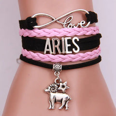 12 Zodiac Woven Bracelets, Couple Leather Bands