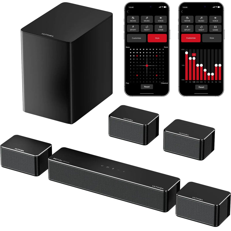 ULTIMEA 7.1 Surround Sound System for TV with Dolby Atmos APP Control 4 Wired Surround Speakers 460W Sound Bar for Smart TV with 6.5