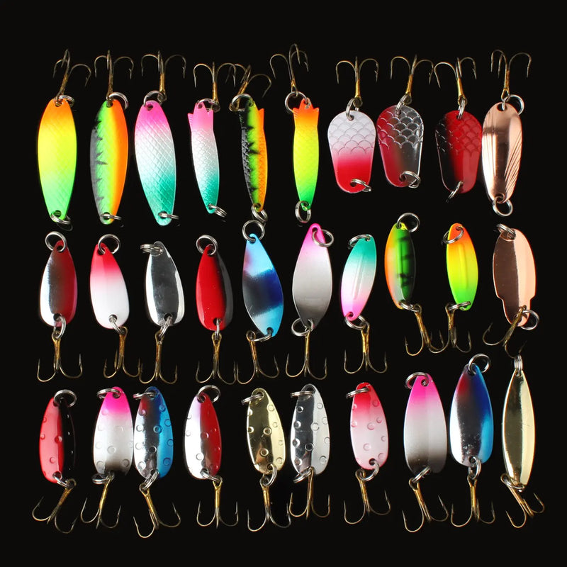 OriGlam 30pcs Colorful Metal Spinner Fishing Lures Minnow Baits Fishing Spinner Metal Spoon Hard Baits Crankbait Fish Hooks Tackle Salmon Catfish Bass Lures