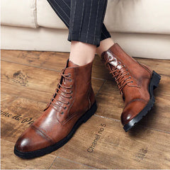 British Style Men's Mid-High Leather Martin Boots