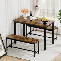 Dining Table Set, Bar With 2 Dining Table Benches