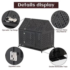 Heavy Duty Dog Crate 45 Inch Indestructible Pet Dog Cage Crate Kennel With Roof Top 2 Doors Removable Trays