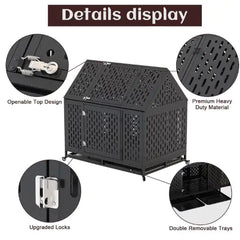 Heavy Duty Dog Crate 45 Inch Indestructible Pet Dog Cage Crate Kennel With Roof Top 2 Doors Removable Trays