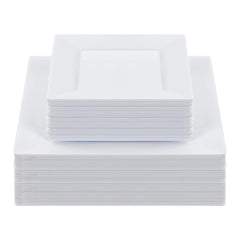 Goodluck 60 Pack Disposable Square Plastic Plates Heavy Duty 30pcs Dinner Plates 9.5" and 30pcs Dessert Plates 6.5" Fancy Disposable Plates for Wedding Holiday Party Birthday White