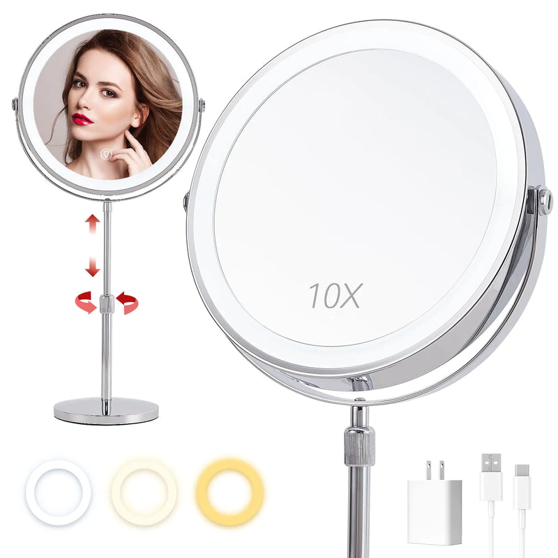10x Lighted Makeup Mirror Vanity Mirror with Lights，Rechargeable 9