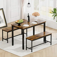 Dining Table Set, Bar With 2 Dining Table Benches