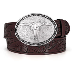 BELTROAD Western Leather Belt for Men Women Cowgirl Cowboy Belt Men Rodeo Western Leather Longhorn Bull Buckle Belt Leather Christmas Gifts Country Belts for Jeans