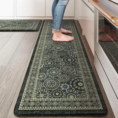 KIMODE Kitchen Mats Cushioned Anti Fatigue Black Farmhouse Kitchen Rugs Sets of 2 Padded Kitchen Floor Mats Non Slip Standing Mat for Sink Laundry Office Desk Dark Grey 17"x59"+17"x29"