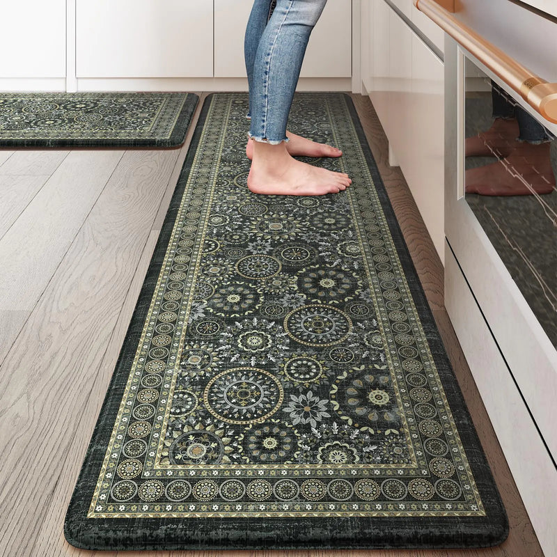 KIMODE Kitchen Mats Cushioned Anti Fatigue Black Farmhouse Kitchen Rugs Sets of 2 Padded Kitchen Floor Mats Non Slip Standing Mat for Sink Laundry Office Desk Dark Grey 17