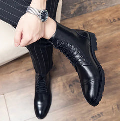 British Style Men's Mid-High Leather Martin Boots