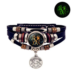 Vintage Woven Luminous Leather Bracelets for All Zodiac