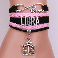 12 Zodiac Woven Bracelets, Couple Leather Bands