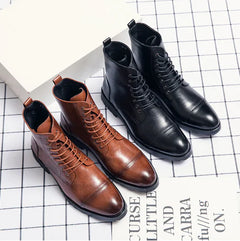 British Style Men's Mid-High Leather Martin Boots