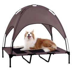 Elevated Dog Bed with Removable Canopy 48-Inch Waterproof Raised Pet Cot Portable Outdoor Dog Bed with Extra Carrying Bag Cooling Dog Canopy for Large Dogs (Brown)