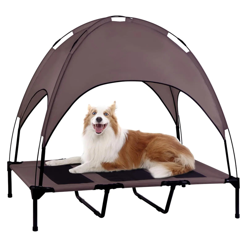 Elevated Dog Bed with Removable Canopy 48-Inch Waterproof Raised Pet Cot Portable Outdoor Dog Bed with Extra Carrying Bag Cooling Dog Canopy for Large Dogs (Brown)