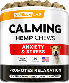 Hemp Calming Chews for Dogs - Advanced Dog Calming Treats - Dog Calming Chews - Anxiety Relief Treats - Separation Aid Barking Stress Relief Thunderstorms - Melatonin - Hemp Oil - 120Ct - Bacon