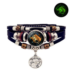 Vintage Woven Luminous Leather Bracelets for All Zodiac