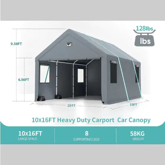 10x16 Heavy Duty Carport Canopy - Oversized Portable Car Tent Garage