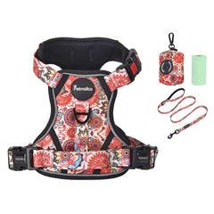 Petmolico No Pull Dog Harness Set with Leash Attachment Easy Control Handle Reflective Harness Vest Small Breed Puppy Vest and Leash Set with Poop Bag Holder Medium - Boho Floral
