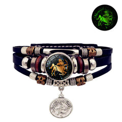 Vintage Woven Luminous Leather Bracelets for All Zodiac