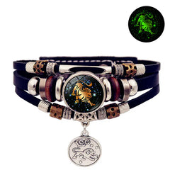 Vintage Woven Luminous Leather Bracelets for All Zodiac