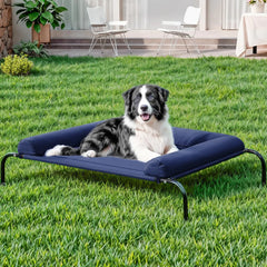 WESTERN HOME WH Elevated Dog Bed Cot Raised Outdoor Dog Bed with Bolster for Large Dogs Slightly Chew Proof Portable Cooling Pet Cot with Breathable Mesh Skid-Resistant Feet Blue 36 inches