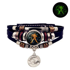 Vintage Woven Luminous Leather Bracelets for All Zodiac