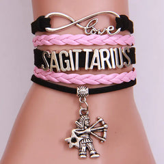 12 Zodiac Woven Bracelets, Couple Leather Bands