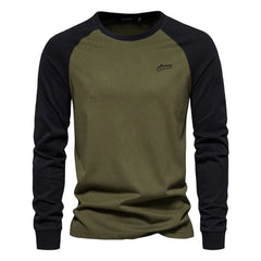 Men's Cotton Long Sleeve Color Block T-Shirt