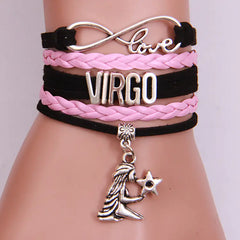 12 Zodiac Woven Bracelets, Couple Leather Bands