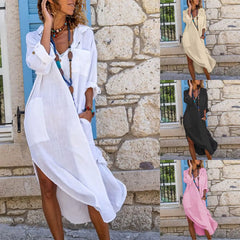 2024 Women's Breathable Long Button-Up Shirt Dress