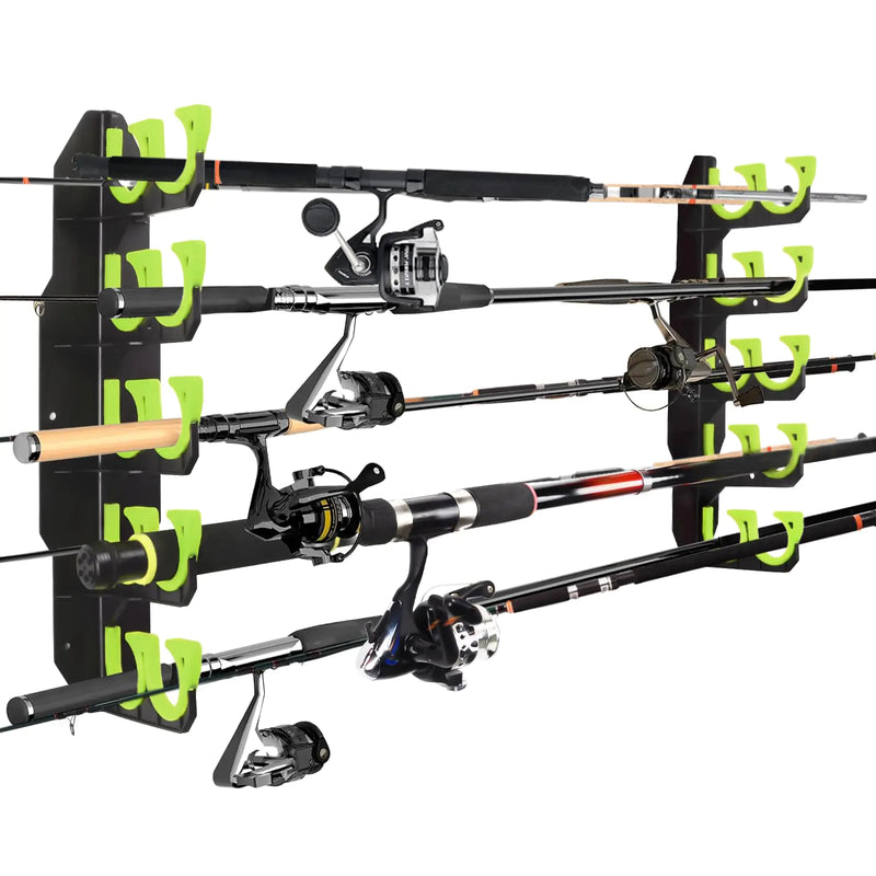 Hikeen Fishing Rod Holders Fishing Pole Holders for Garage Wall or Ceiling Mounted Fishing Rod Rack Holds Up to 10 Rods（1 Pack）