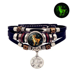 Vintage Woven Luminous Leather Bracelets for All Zodiac