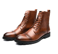 British Style Men's Mid-High Leather Martin Boots