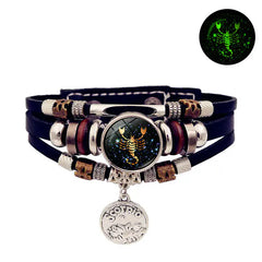 Vintage Woven Luminous Leather Bracelets for All Zodiac